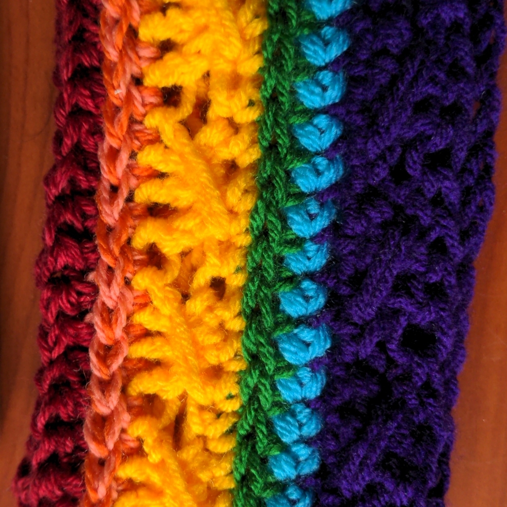 Handmade Crocheted Rainbow Scarf (6 Color Pride flag)